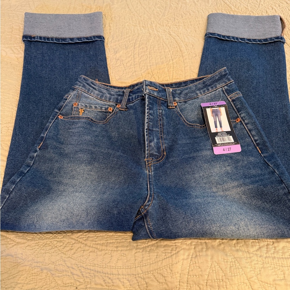 Frye Medium Wash High-Rise Cropped Straight Jeans